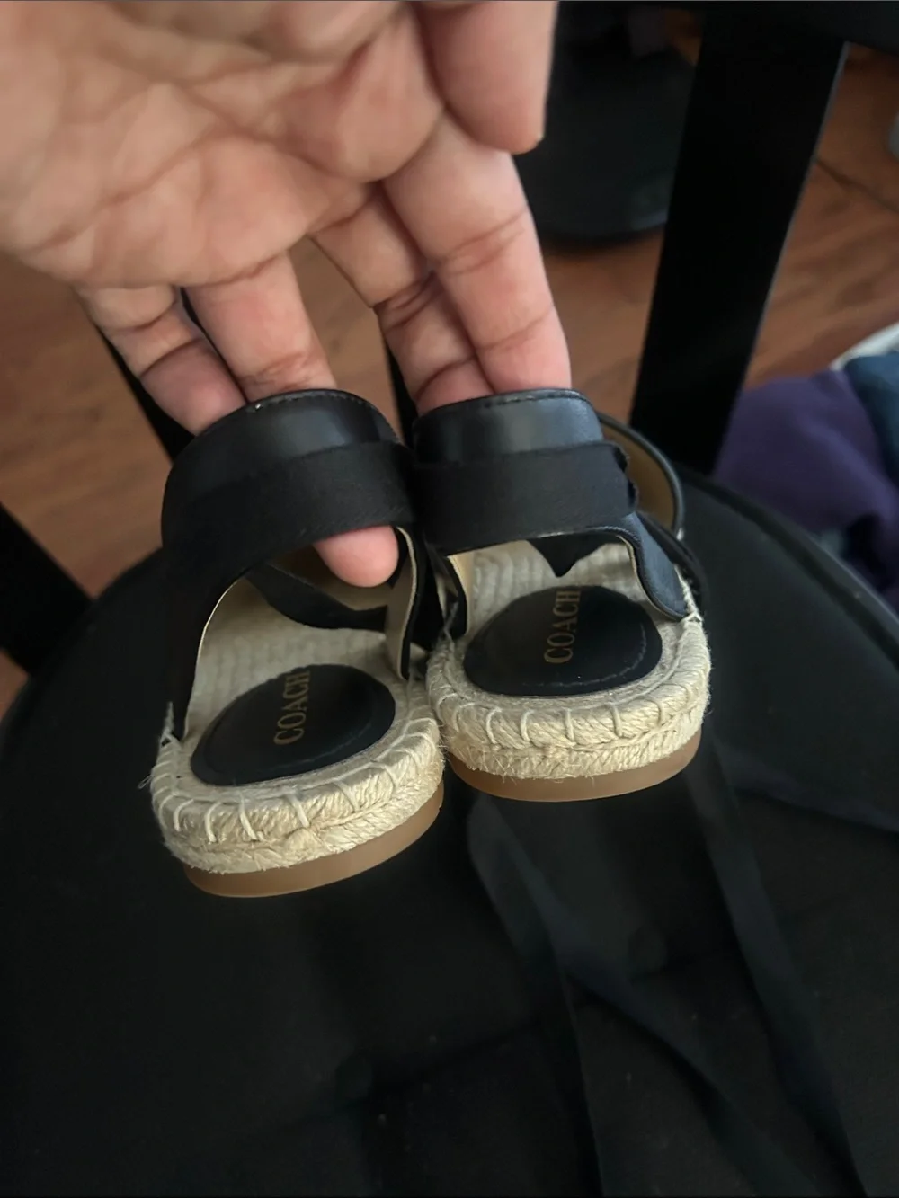 COACH Gray Signature Espadrille with Black Ribbon Ties